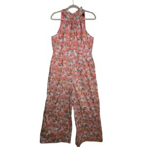 J.Crew Size 14 Liberty Fabric Floral Halter Jumpsuit Coral Pink Wide Leg